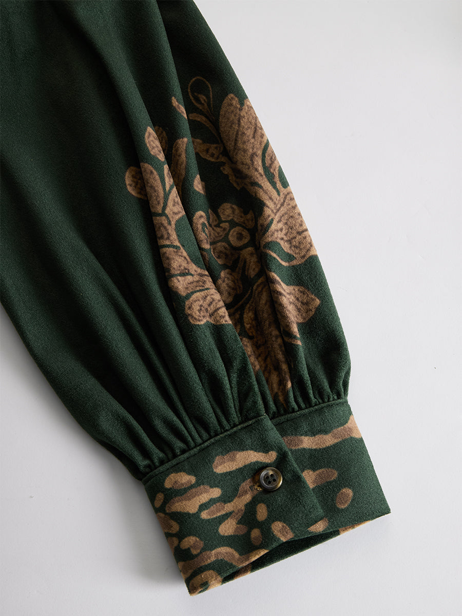 Retro Silhouette Printed Green Faux Suede Tassel Maxi Dress - By Qivii
