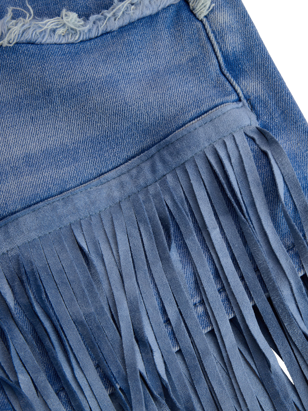 Vintage Washed Raw Edge Tassel Light Blue Denim Culottes - By Qivii