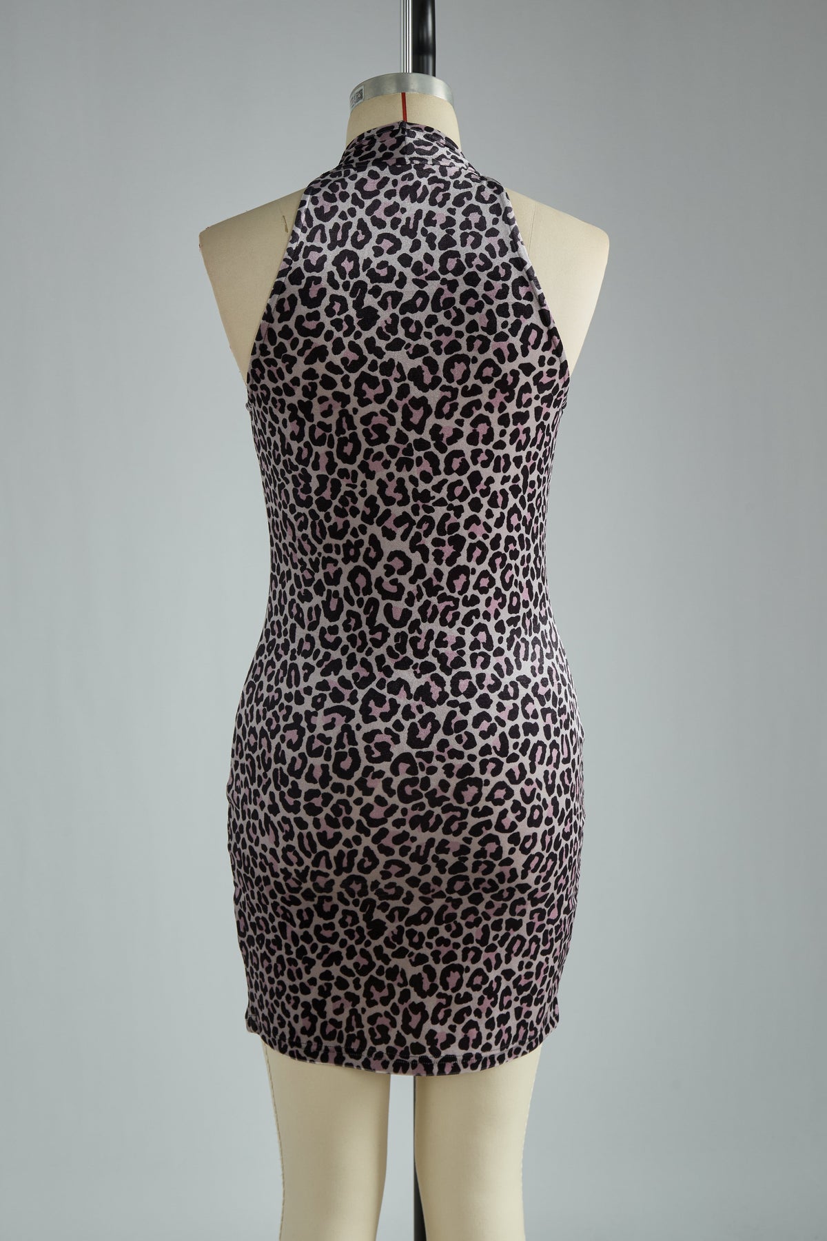 Elegant And Sexy Purple Leopard Print Halter Velvet Mini Dress - By Qivii