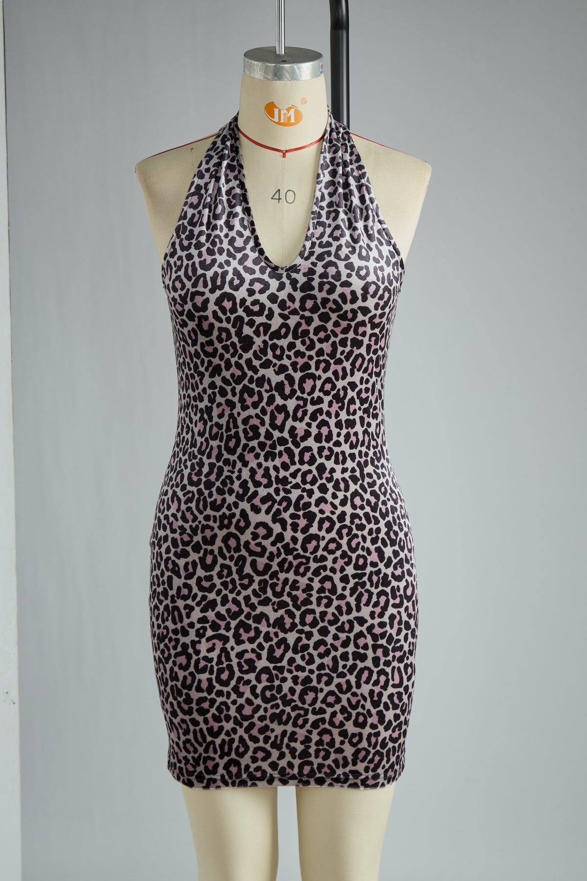 Elegant And Sexy Purple Leopard Print Halter Velvet Mini Dress - By Qivii