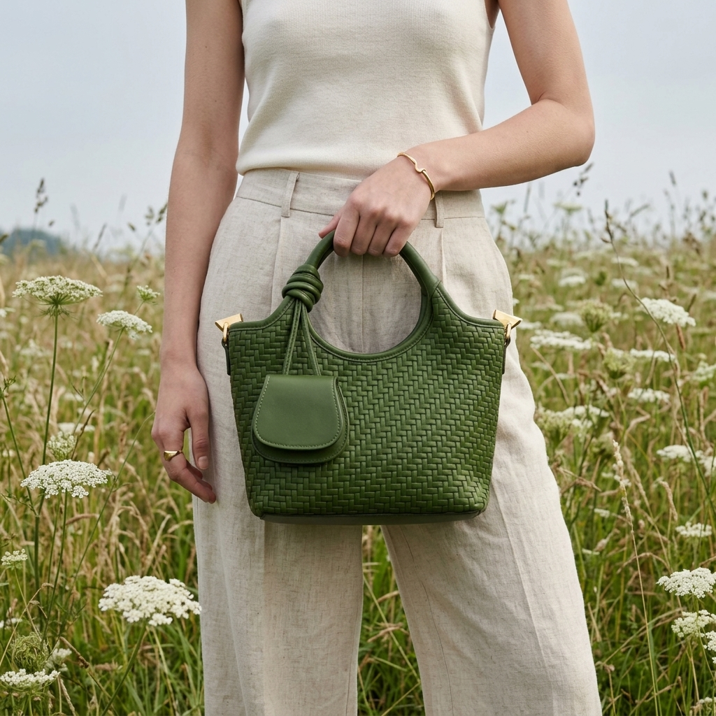 Verdant Weave Handbag in Vegan Leather - By Qivii