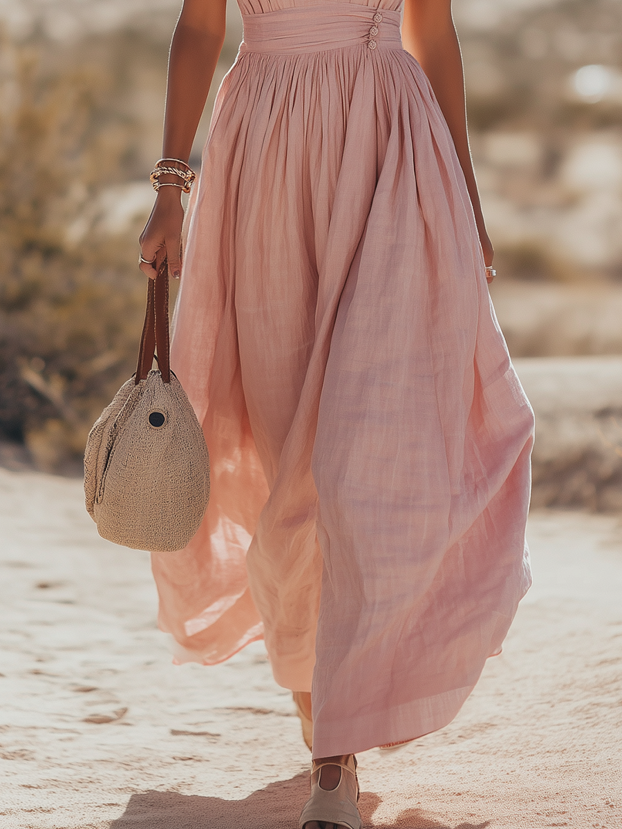 Bohemian West Resort Elegant Sleeveless Cotton Linen Dress - By Qivii