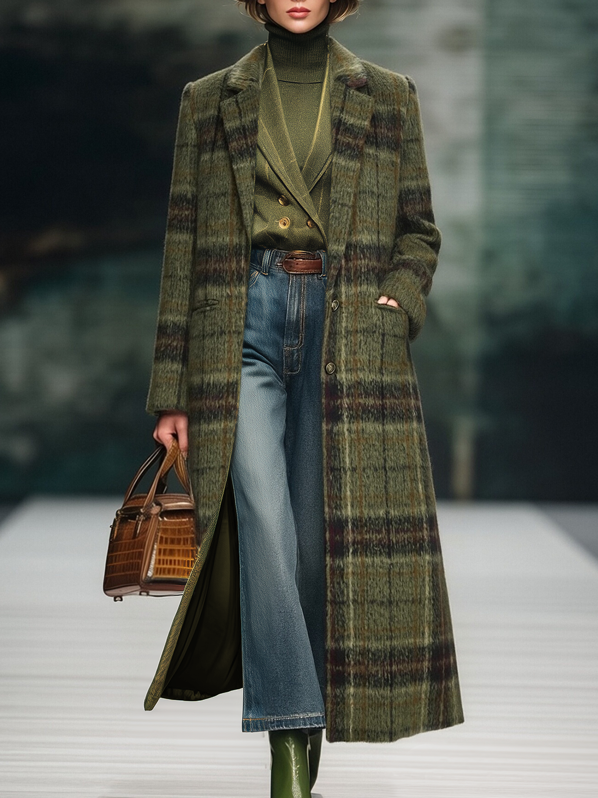 Retro Plaid Long Tweed Coat - By Qivii
