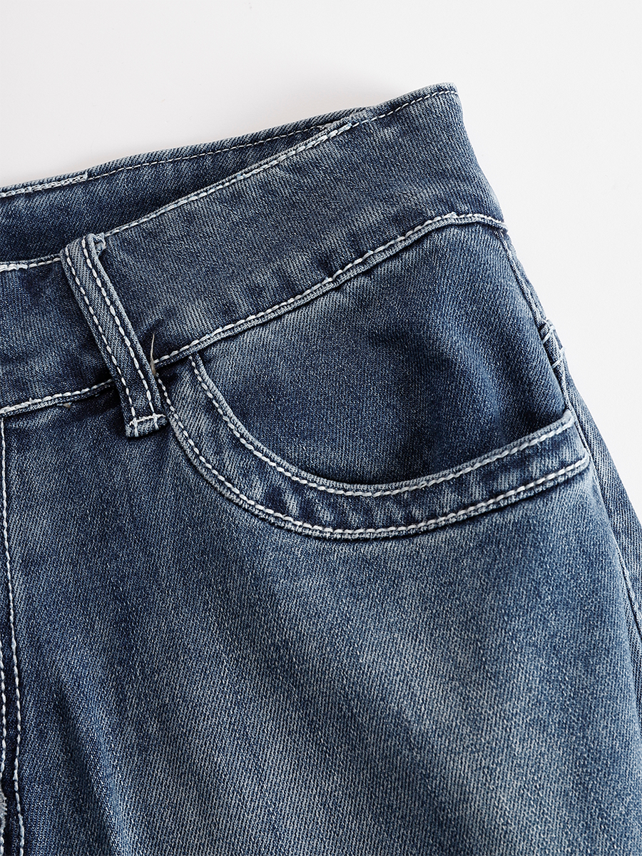 Western Blue Denim Side Tassel Rivet Flared Pants - By Qivii
