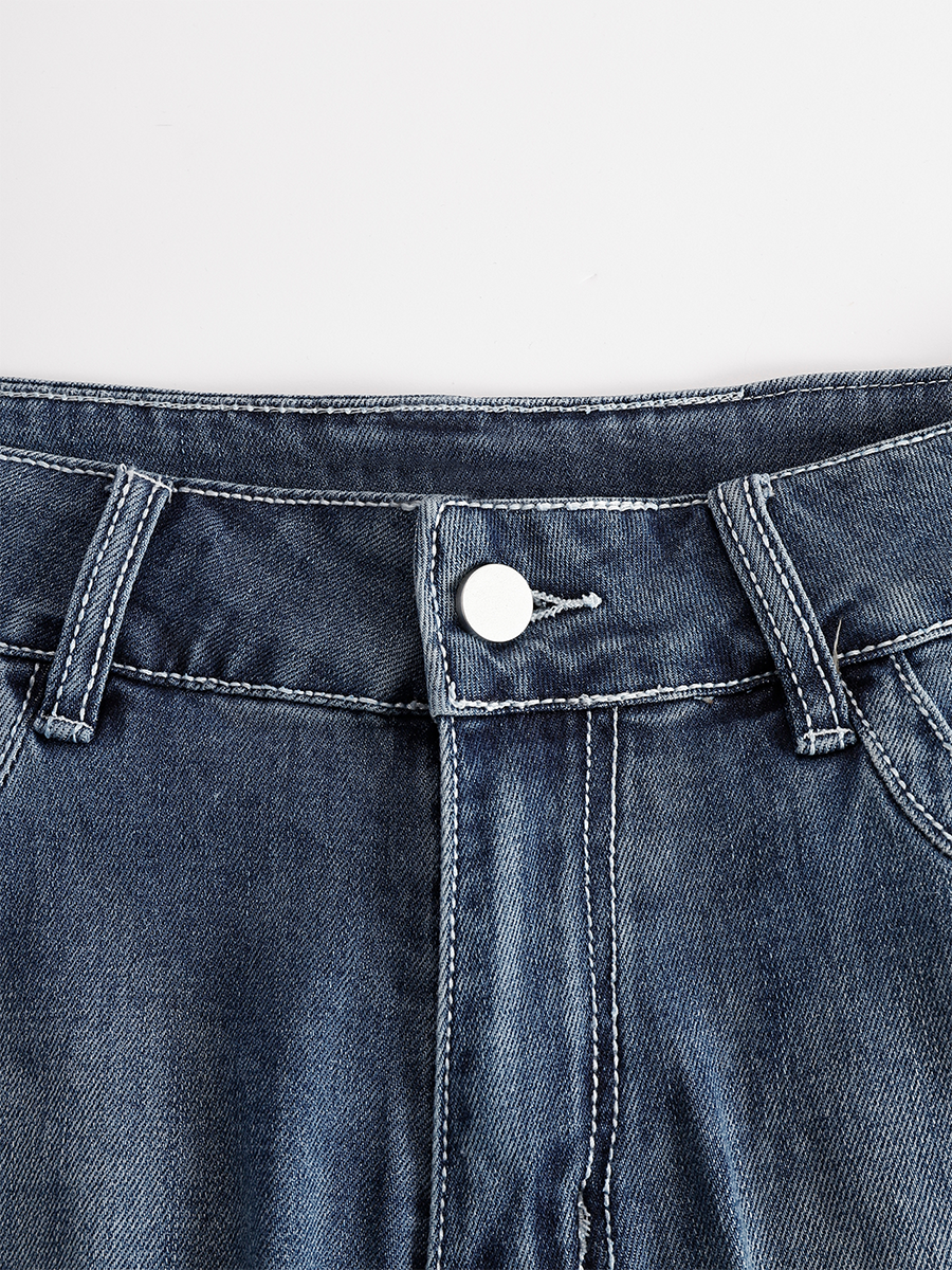 Western Blue Denim Side Tassel Rivet Flared Pants - By Qivii