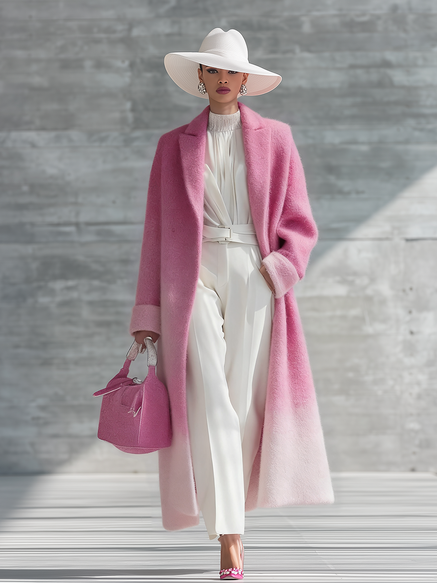 Urban Elegance Pink Gradient Long Coat - By Qivii
