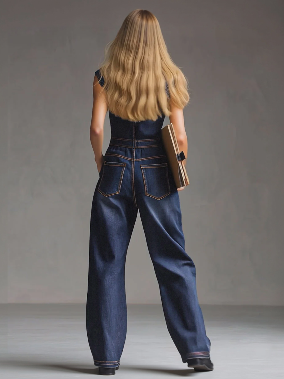 Casual Retro Multi-pocket Topstitching Dark Blue Denim Sleeveless Balloon Jumpsuit - By Qivii