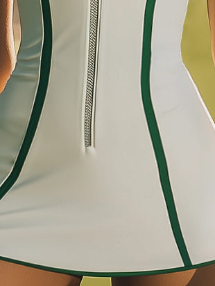 White And Green Contrast Sleeveless Zip-Up Sporty Chic Mini Dress - By Qivii