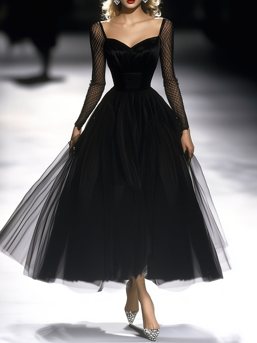 Retro Classic French Black Gauze Maxi Dress - By Qivii