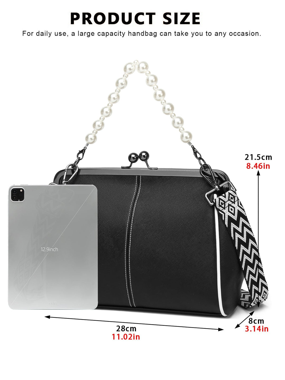 Women's British Vintage Oversized Bag – Multi-Way Shoulder/Tote Bag with Clip Closure