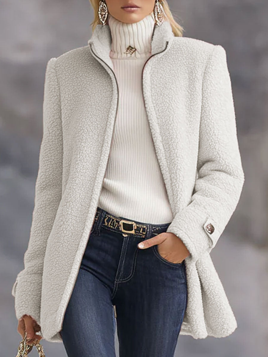 Casual Vintage Pink Polar Fleece Zip-Up Jacket Coat - By Qivii