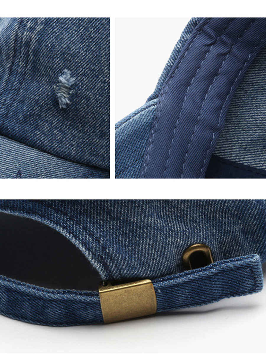 Fashion Retro Ripped Washed Distressed Denim Baseball Cap - By Qivii