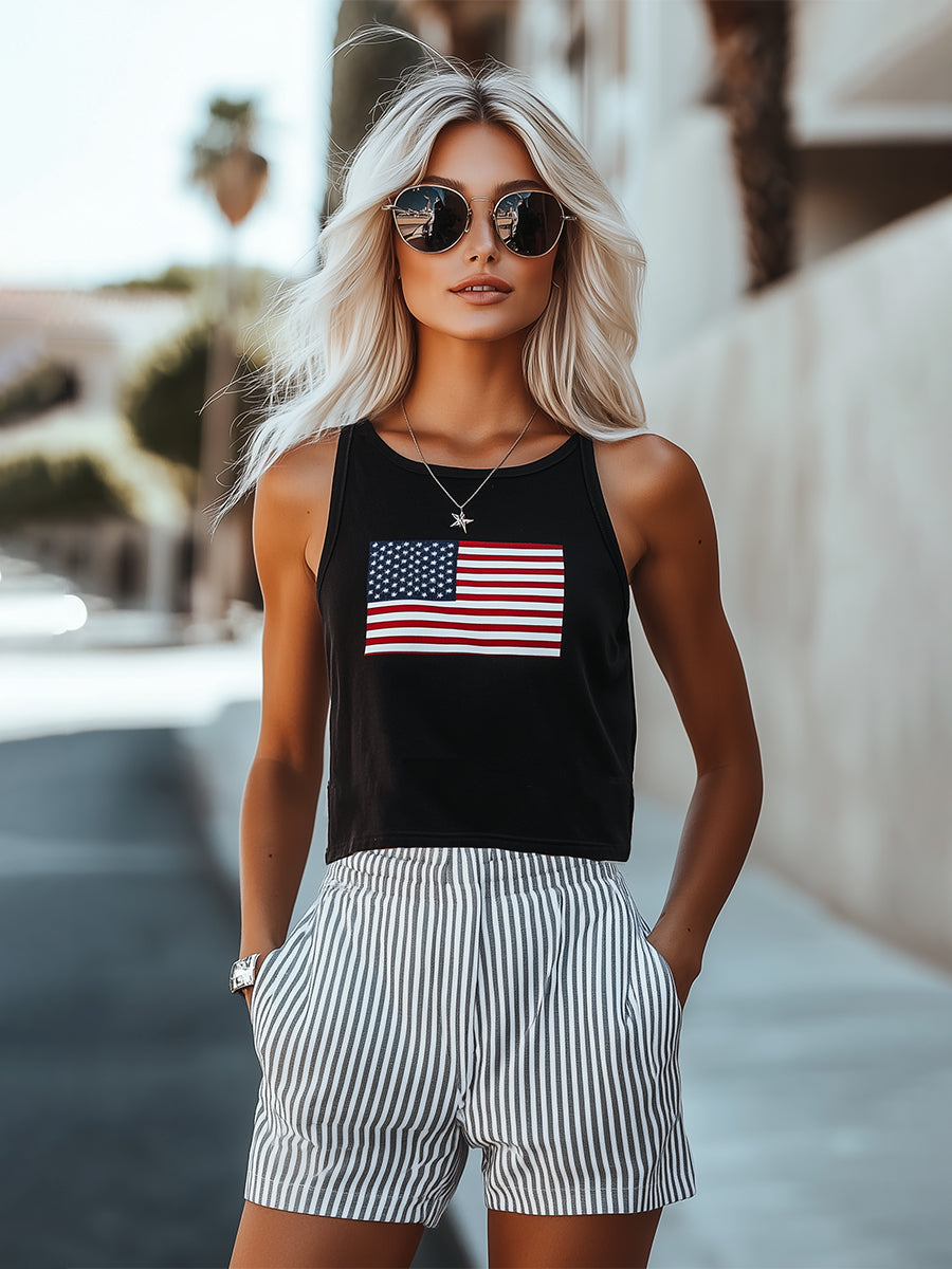 Loose Casual Everyday Printed Top Striped Shorts Set - By Qivii