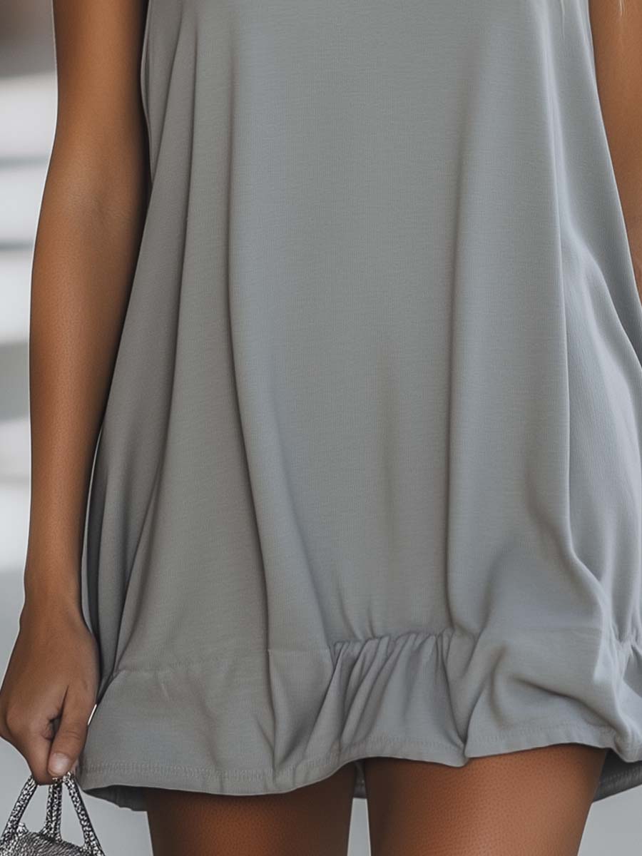 Casual Fashion Loose Grey Sleeveless Hoodie Style Mini Dress - By Qivii