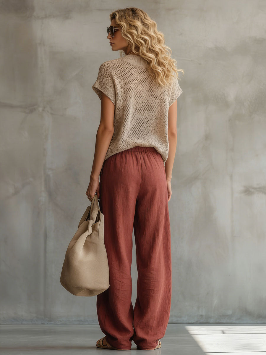Retro Khaki Short-sleeved Knit Top - By Qivii