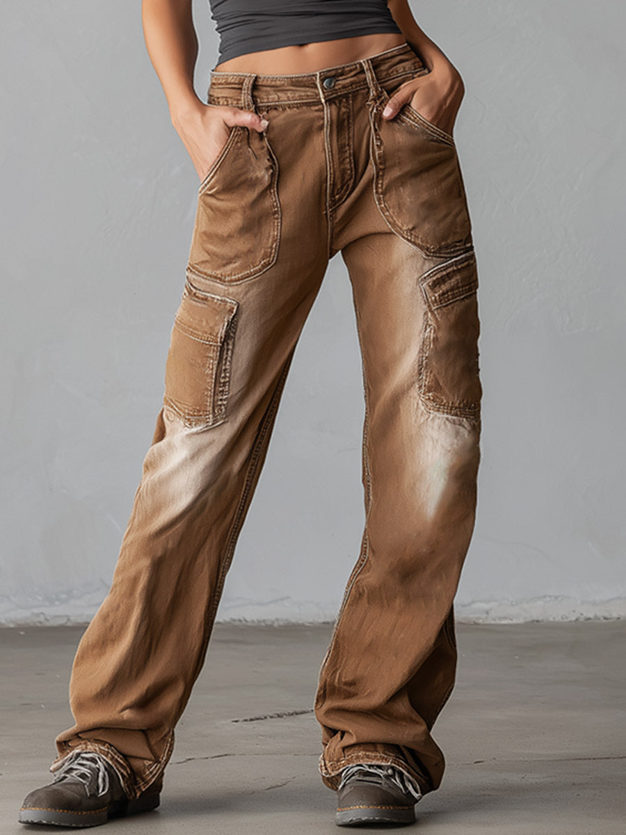 Stylish & Distinctive Distressed Brown Cargo Jeans - By Qivii