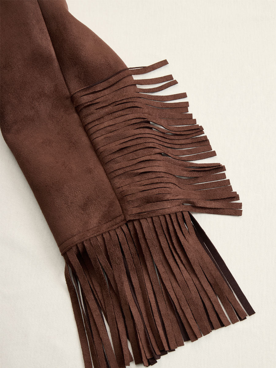 Western-style Brown Suede Tassel Zip-up Jacket - By Qivii