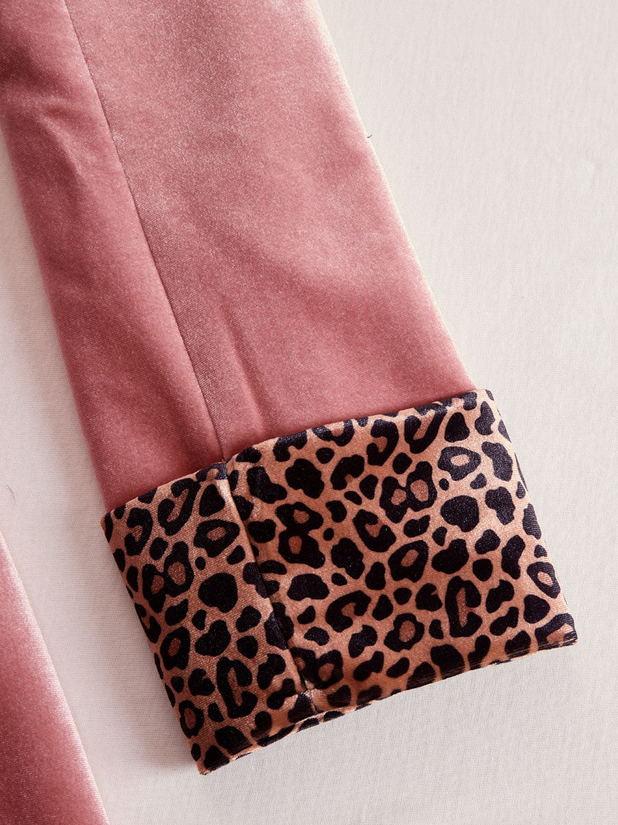 Lapel Single-breasted Velvet And Leopard Print Coat - By Qivii