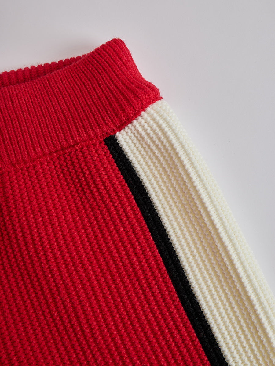 Retro Sports Style Contrast Color Knit Top And Pants Set - By Qivii