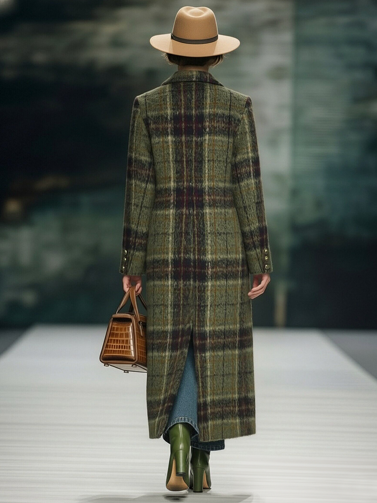 Retro Plaid Long Tweed Coat - By Qivii