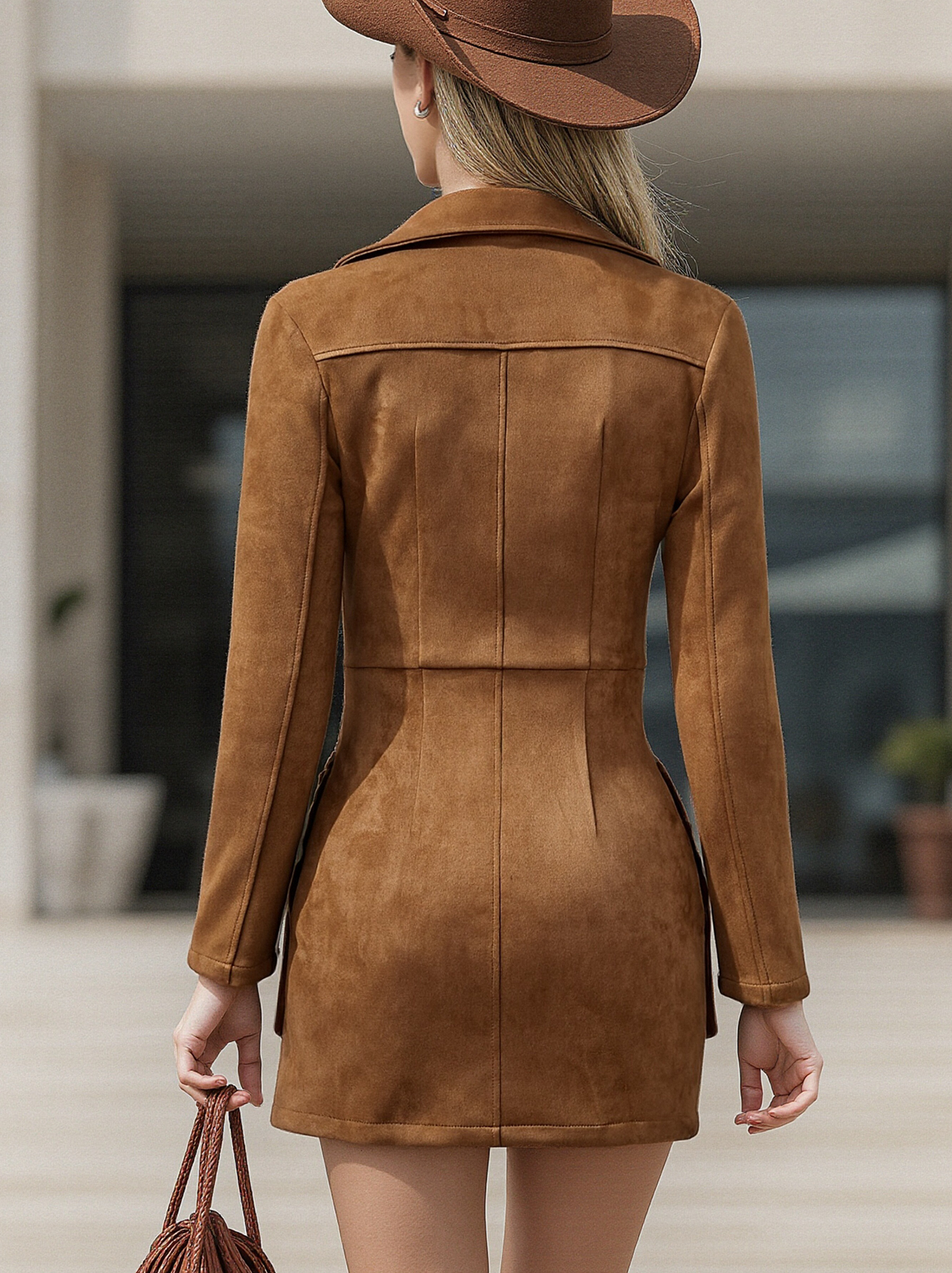 Vintage Western Style Embroidered Tassel Long Sleeve Brown Suede Mini Dress - By Qivii