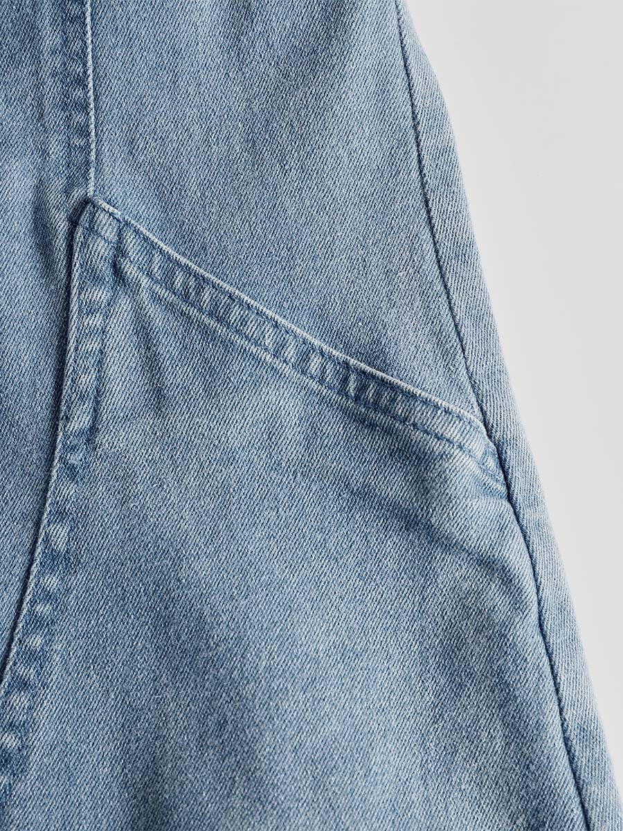 Exquisite Vintage Casual Hooded V-neck Zipper Side Slits Buttons Blue Denim Midi Dress - By Qivii
