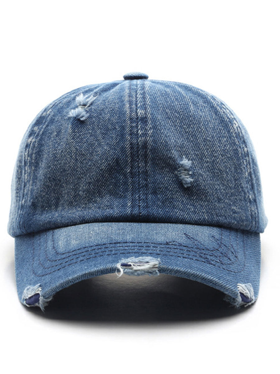 Fashion Retro Ripped Washed Distressed Denim Baseball Cap - By Qivii
