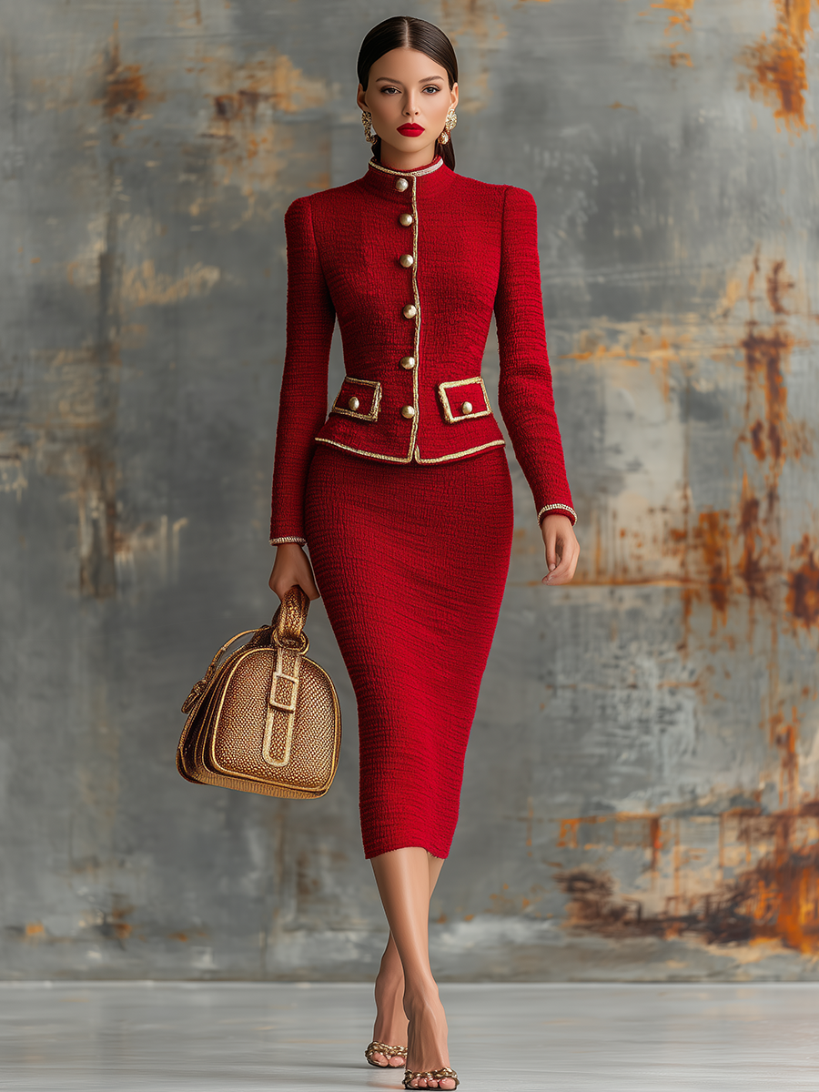 Retro Elegant Knitted Cardigan And Hip Skirt Two-piece Set - By Qivii