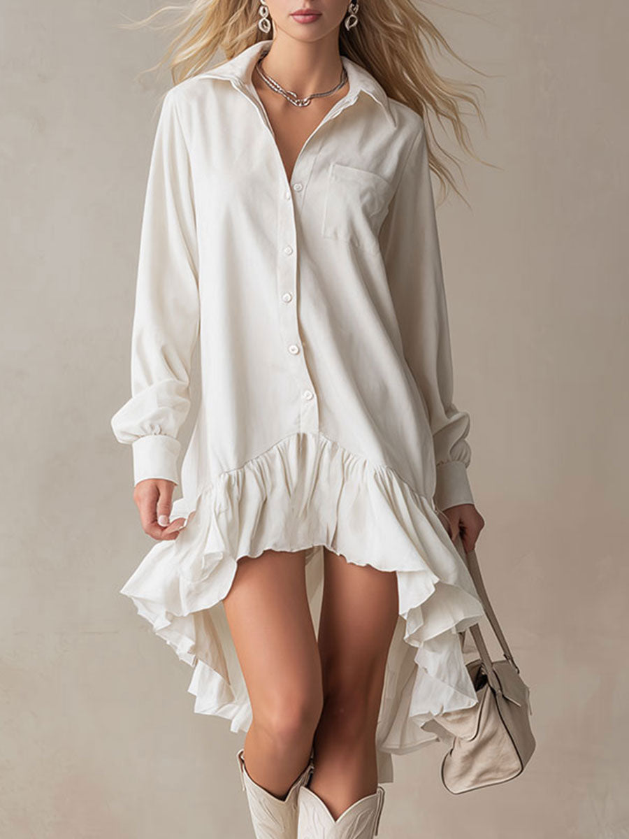 Stylish And Elegant Off-white Ruffled Tencel Denim Midi Dress - By Qivii