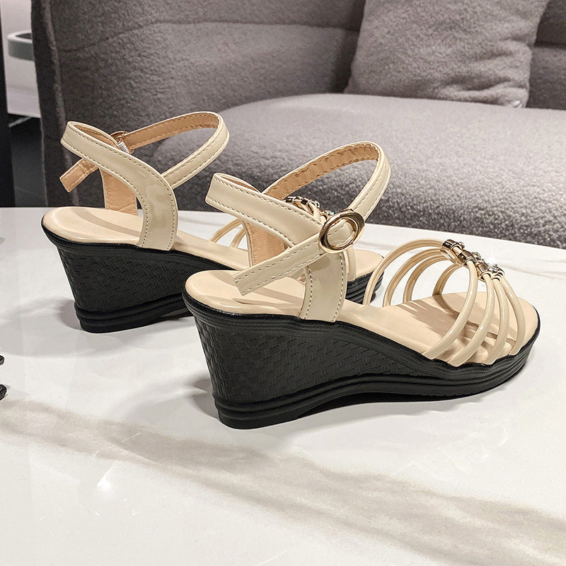 Women’s Mariselle Peep-Toe Wedge Sandals – Rhinestone Metallic Platform Elegant Block Heel Sandals (US 4–9)