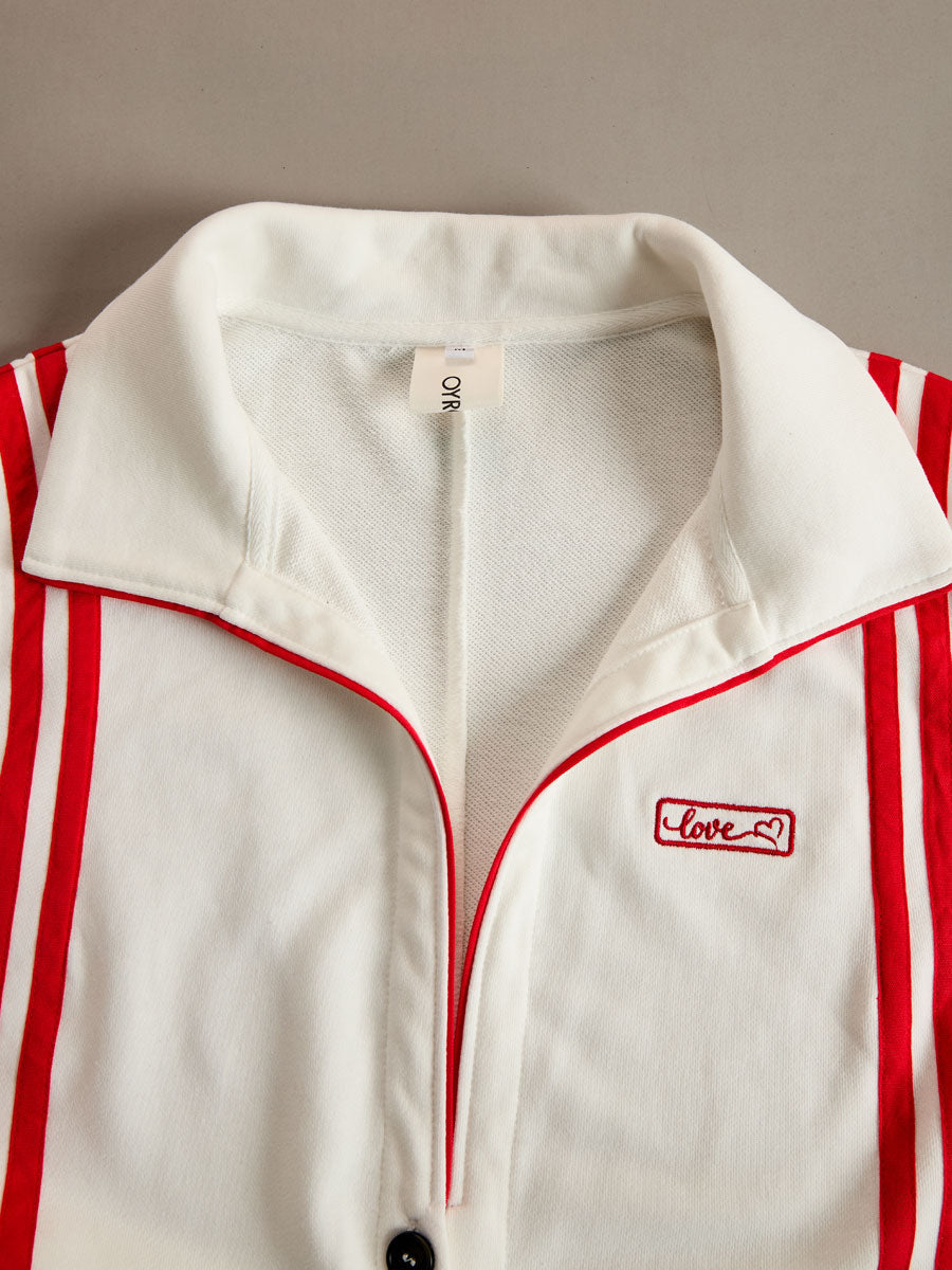 Sporty Retro Red Ribbon White Cotton Sleeveless Jumpsuit - By Qivii