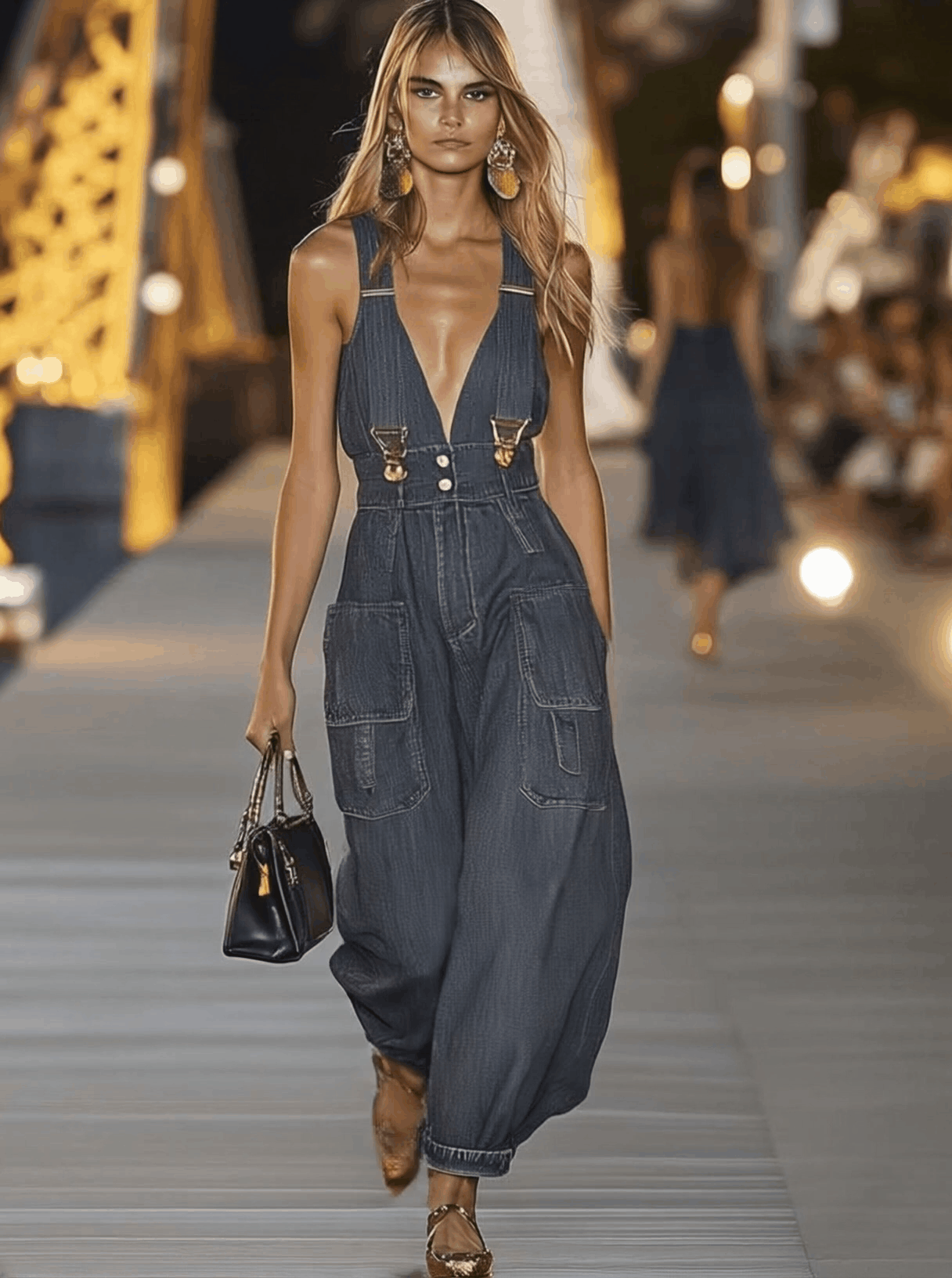 Fashion Personality Loose V-neck Suspender Denim Jumpsuit - By Qivii
