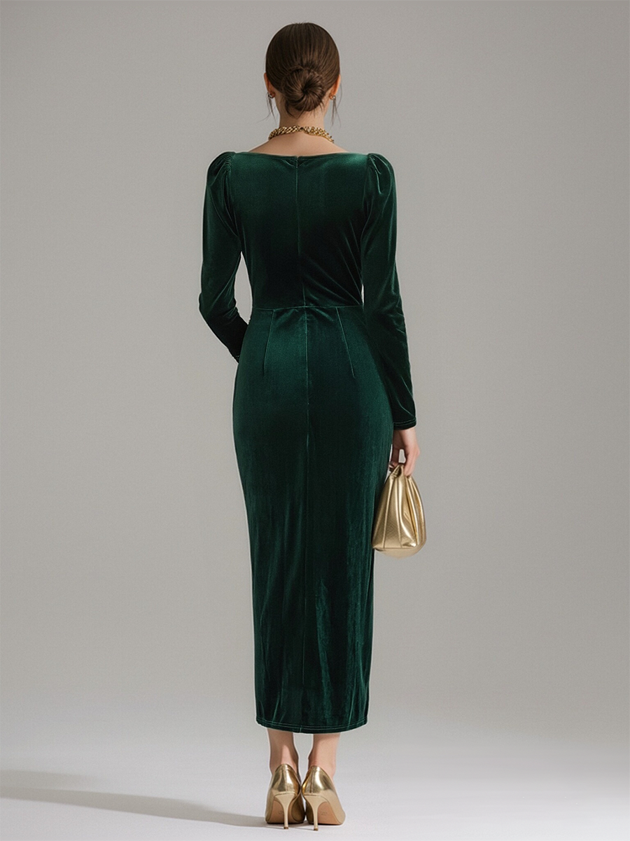 Elegant Velvet Midi Dress - By Qivii