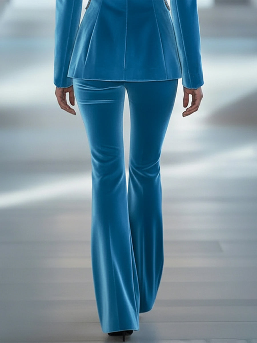 Casual Loose Retro Solid Color Velvet Flared Pants - By Qivii