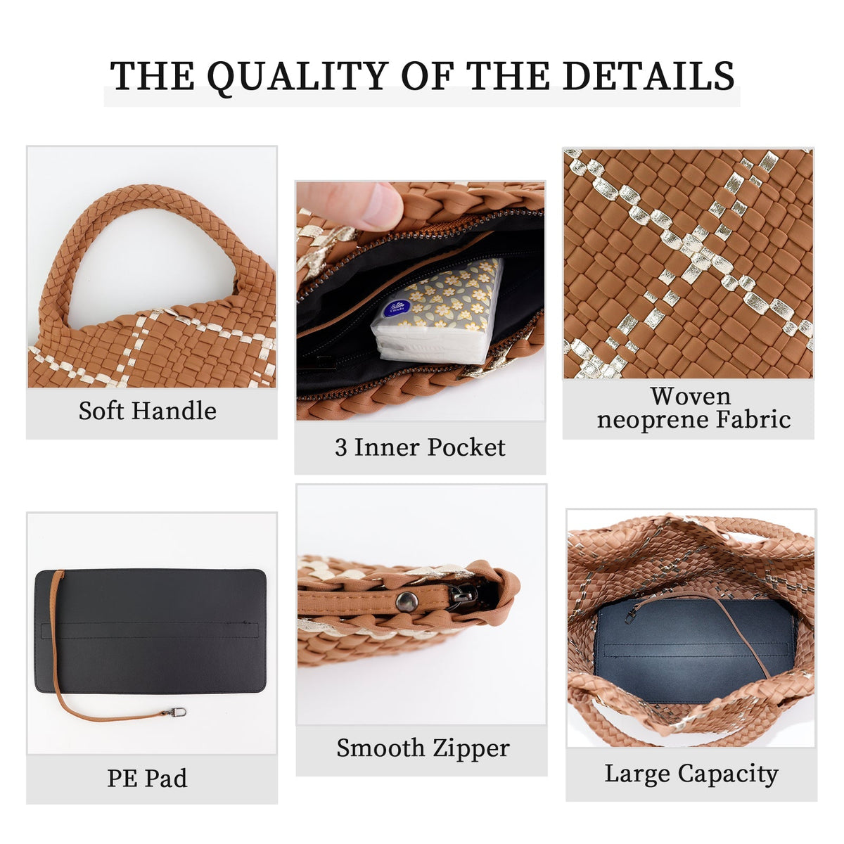 Colorblock Neoprene Woven Bag - Camel | Ounamei