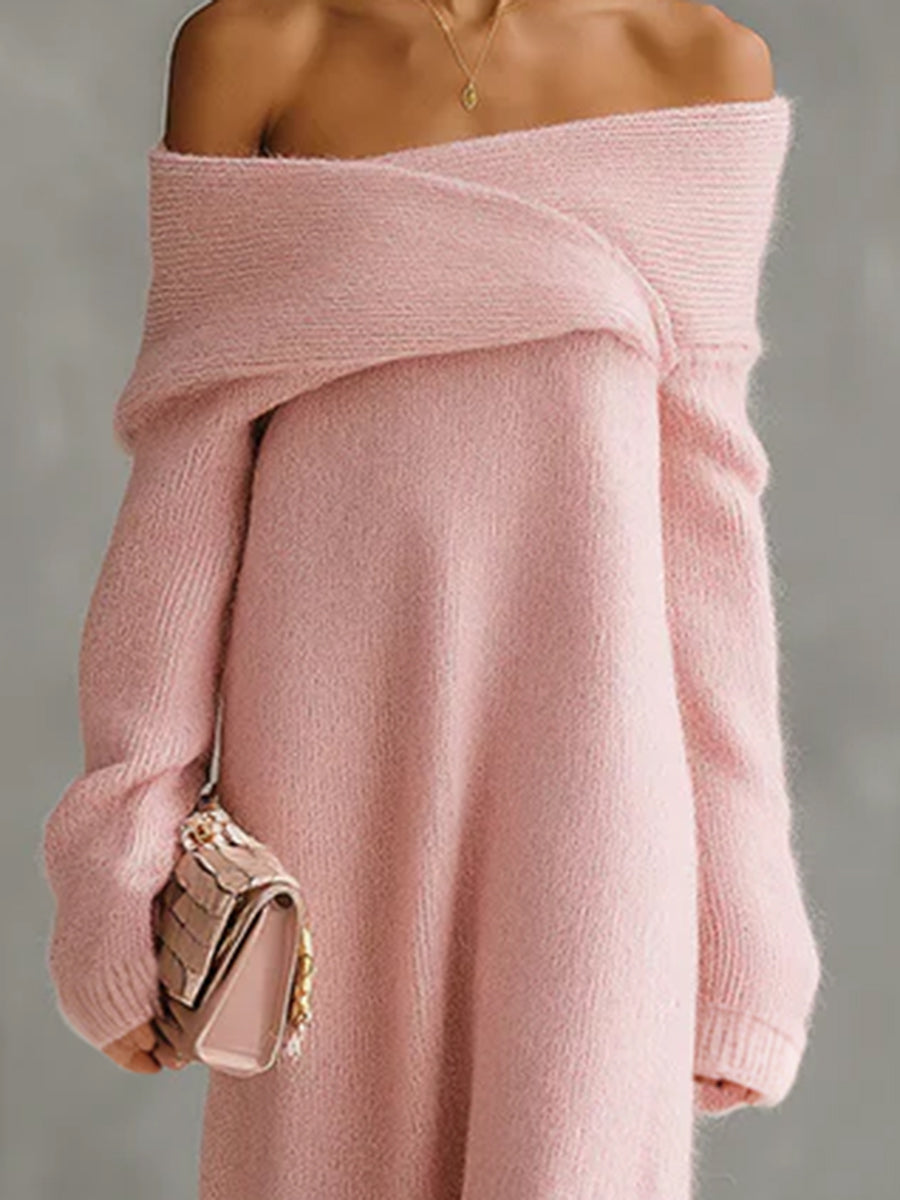 Pink Mohair One-shoulder Loose Maxi Dress - By Qivii