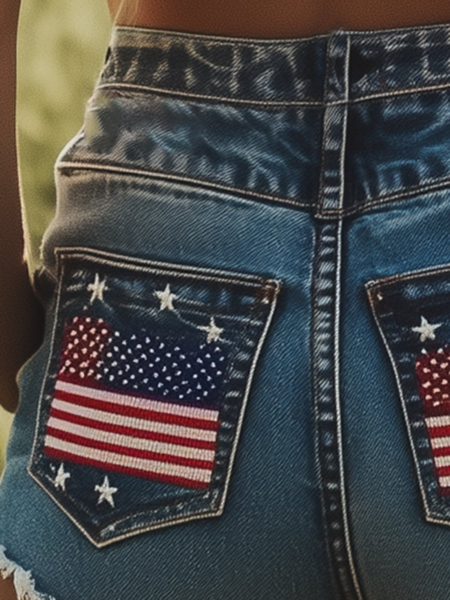 Fashionable Sexy Pocket Embroidered Denim Shorts - By Qivii