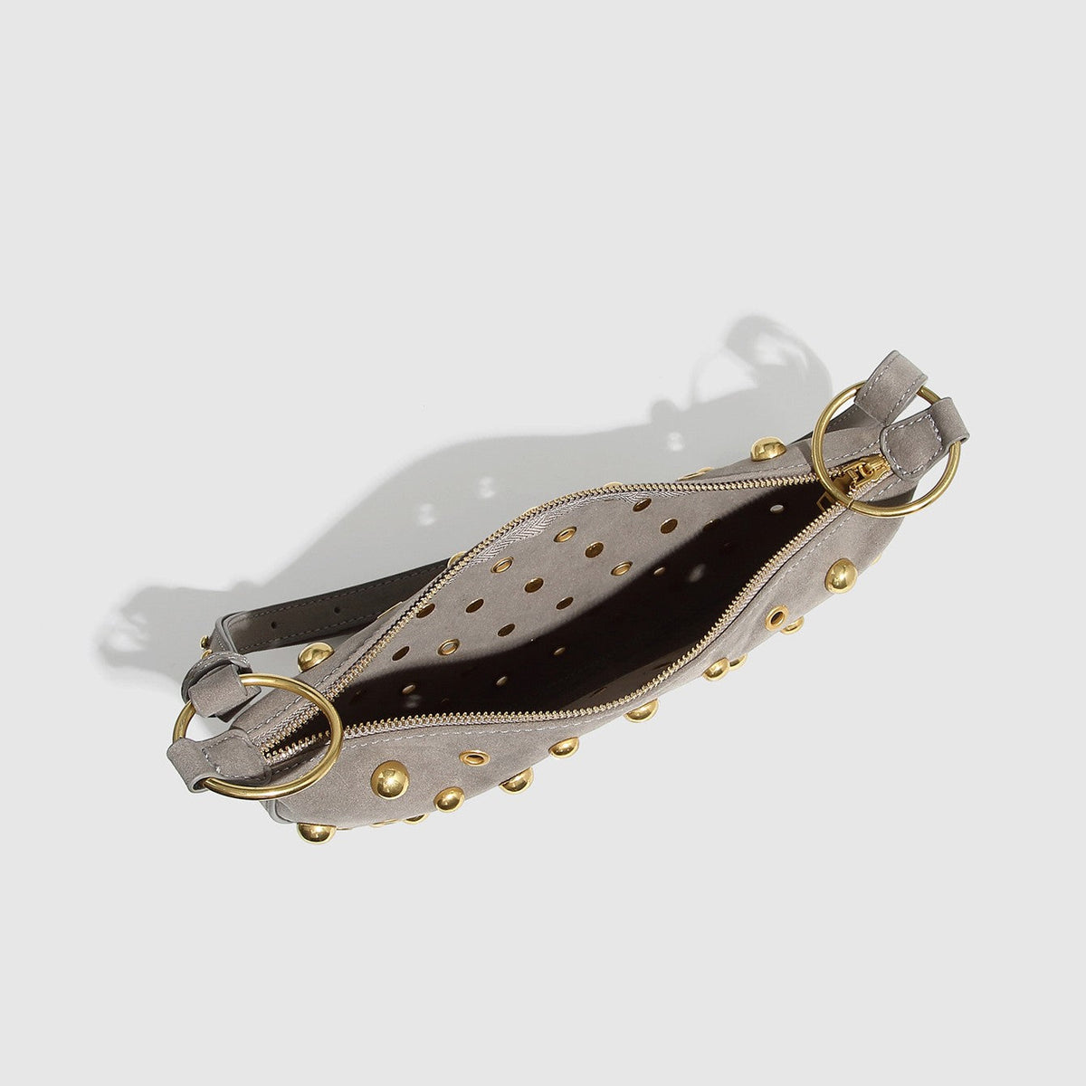 Women's Rebel Rivet Underarm Bag - Punk-Edge Mushroom Stud Shoulder Crossbody with Detachable Strap & Distressed Texture