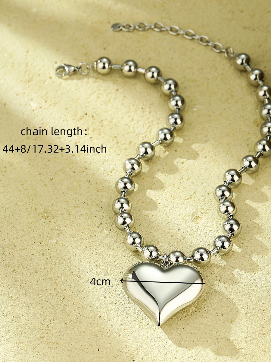 Fashion Beaded Heart Shape 18k Contrast Color Stainless Steel Necklace - By Qivii