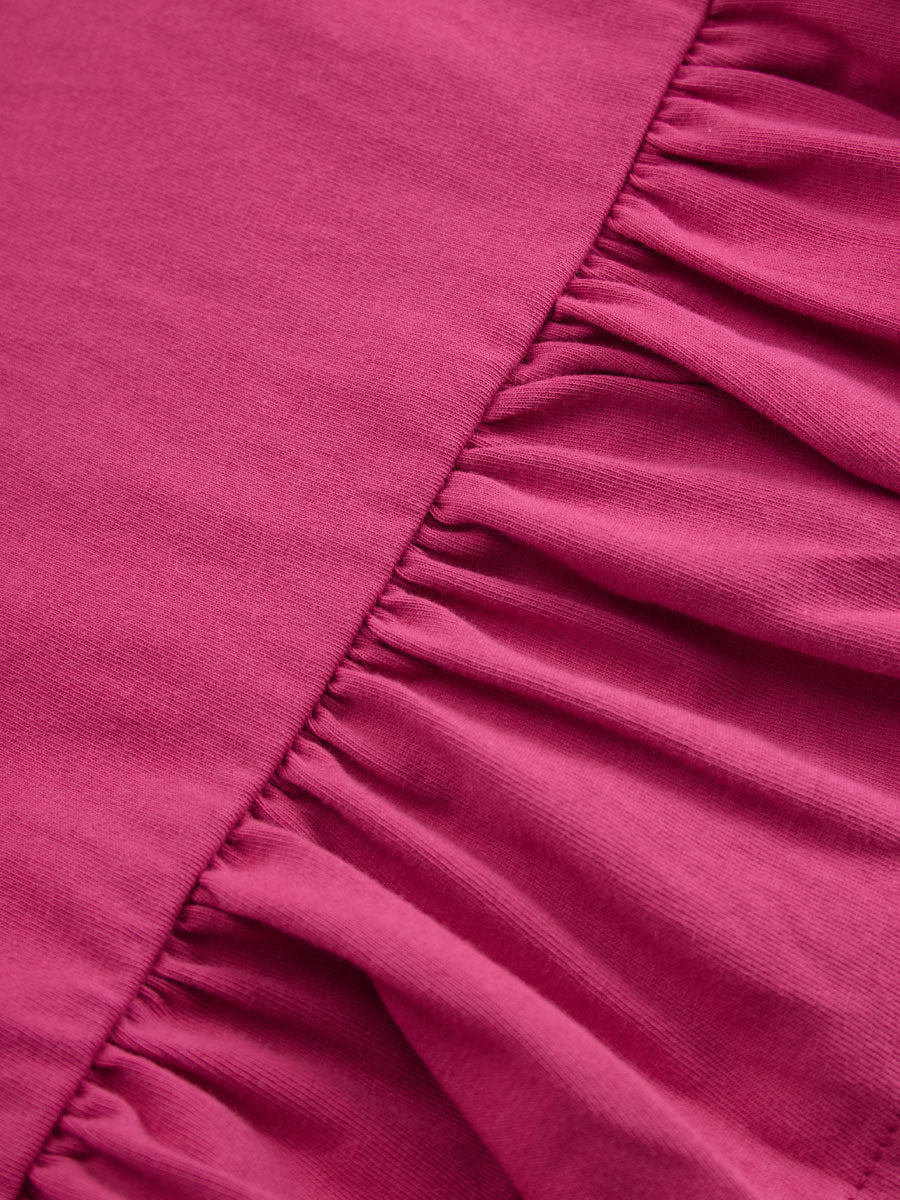 Sporty Retro Pink Cotton Half-Zip Ruffle Sweatshirt Mini Dress - By Qivii