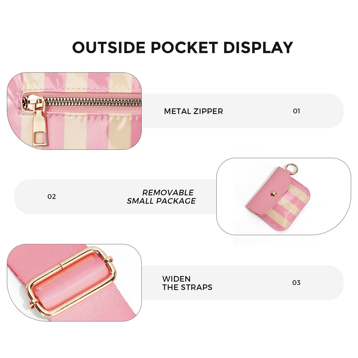 Ounamei Waterproof PVC Striped Crossbody Bum Bag for Women | Pink & Green / Pink & Yellow Nylon Belt Bag for Travel & Everyday Use
