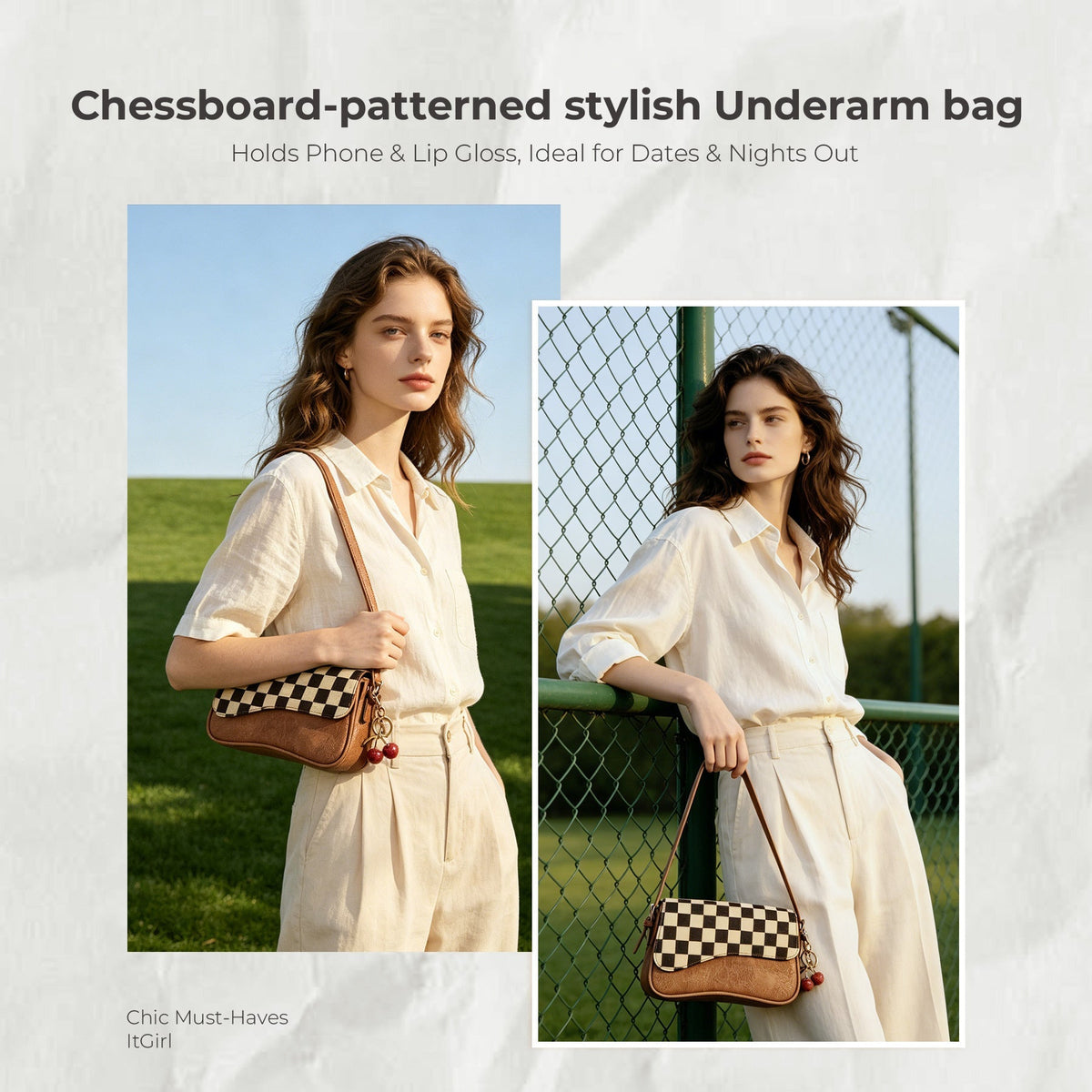 Ounamei Vintage Checkered Flap Shoulder Bag for Woman | Small Vegan Leather Crossbody Purse for Daily