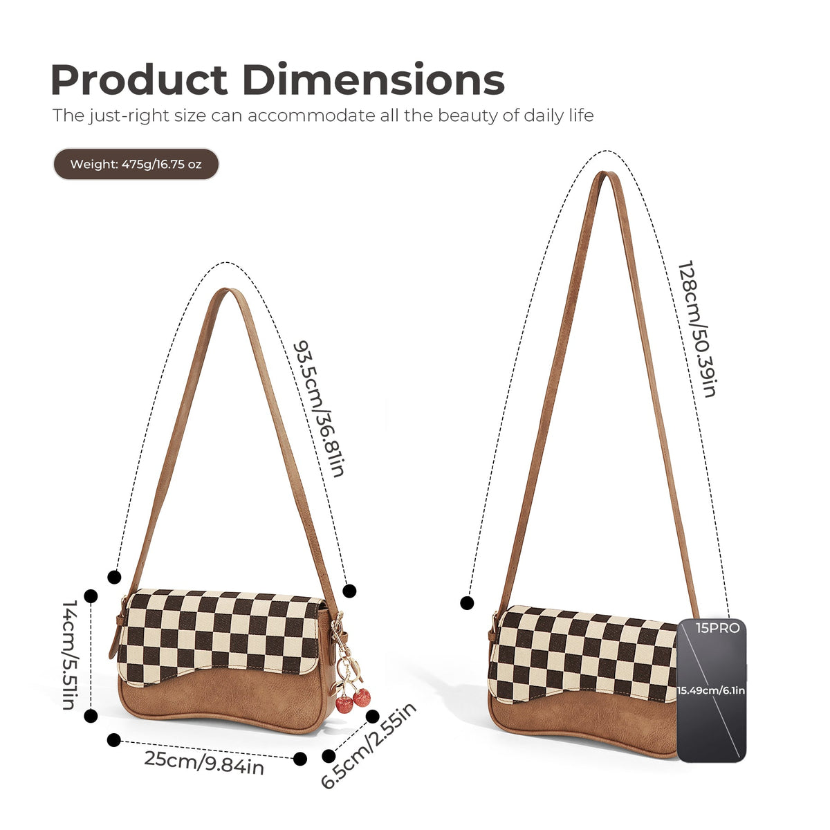 Ounamei Vintage Checkered Flap Shoulder Bag for Woman | Small Vegan Leather Crossbody Purse for Daily