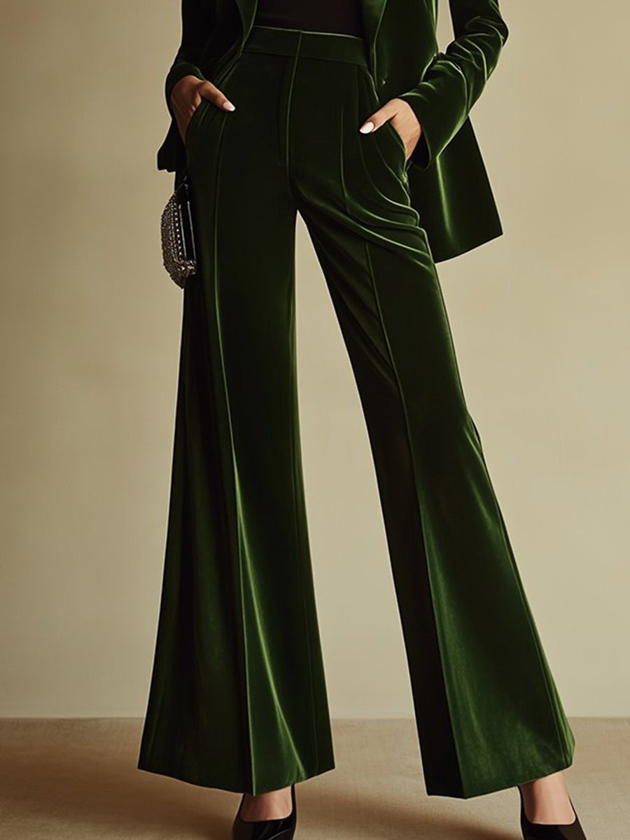 High-End Temperament Loose Retro Green Velvet Suit - By Qivii
