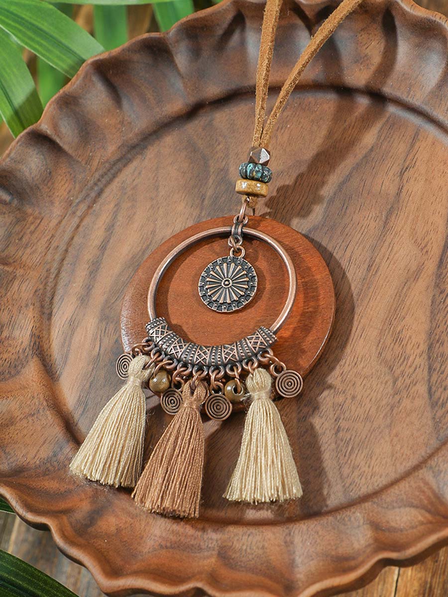 Vintage Distressed Bohemian Tassel Necklace Earrings Set - By Qivii