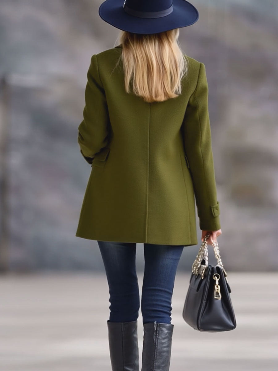 Casual Retro Olive Green Tweed Coat - By Qivii