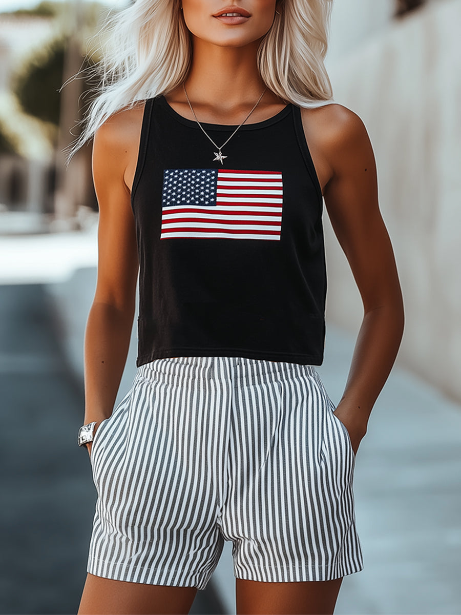 Loose Casual Everyday Printed Top Striped Shorts Set - By Qivii