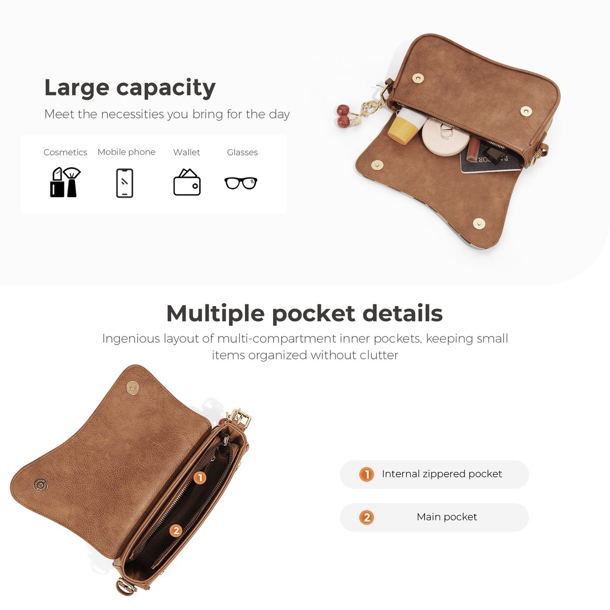 Ounamei Vintage Checkered Flap Shoulder Bag for Woman | Small Vegan Leather Crossbody Purse for Daily