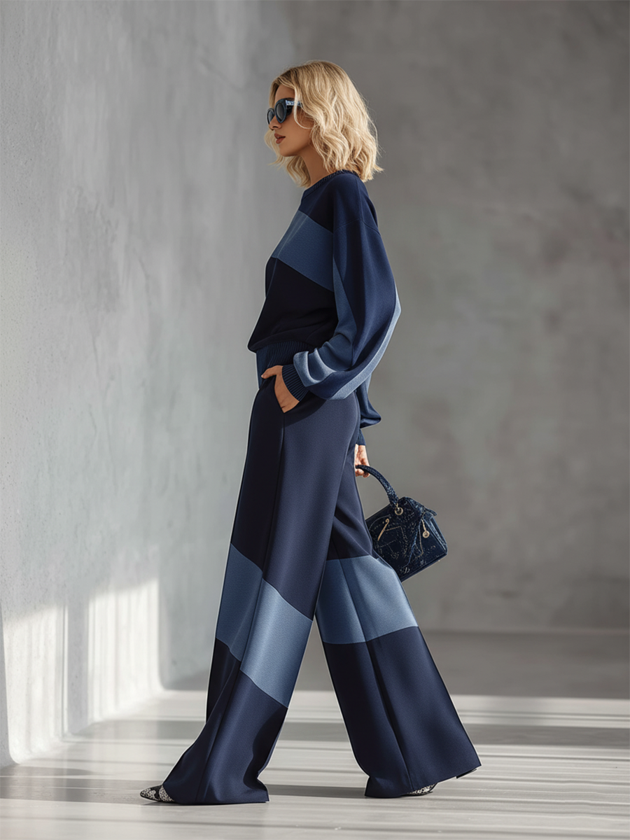 Casual Sportswear Patchwork Sweatshirt And Sweatpants Set - By Qivii