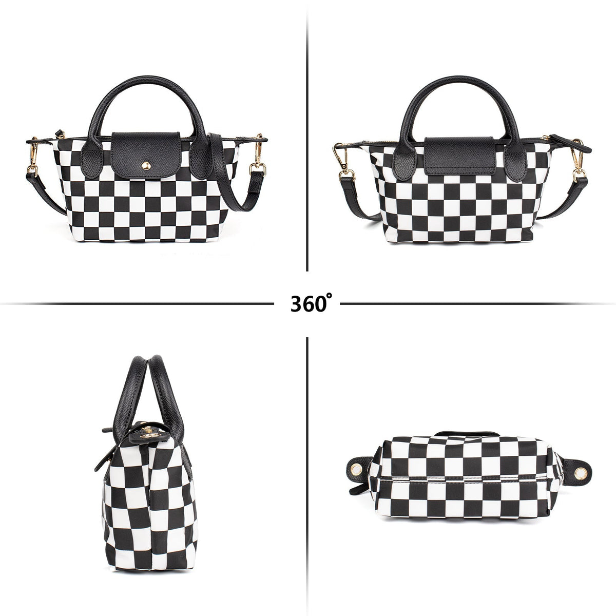 Ounamei Mini Checkered Nylon Crossbody Bag | Small Size Large Capacity 3-Way Carry Lightweight Tote